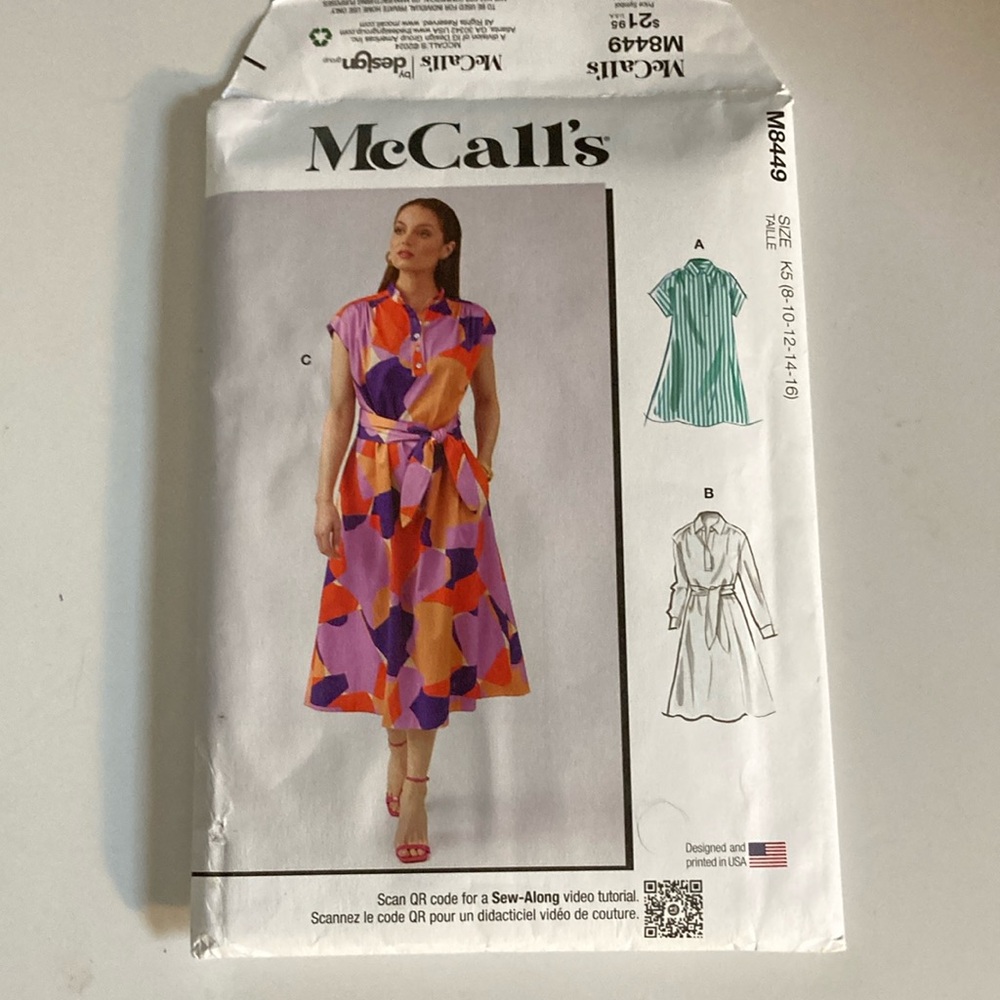 McCall's M8449 Dress Pattern 8 10 12 14 16